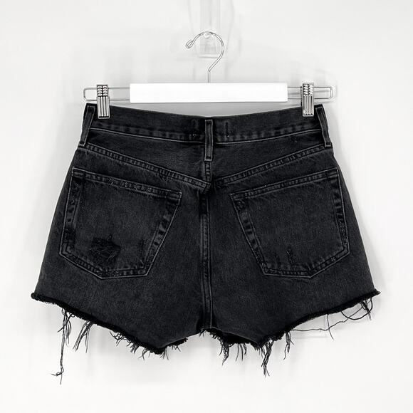 AGOLDE Parker High Rise Distressed Denim Shorts Black Vortex Size 25 - Picture 5 of 5